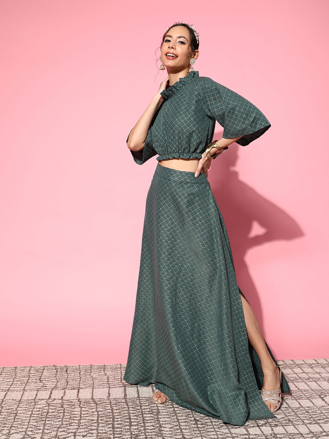 

InWeave Printed Top with Skirt, Green