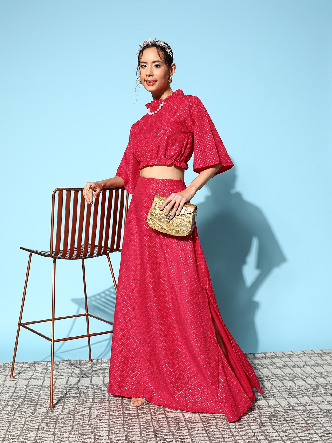 

InWeave Printed Top with Skirt, Red