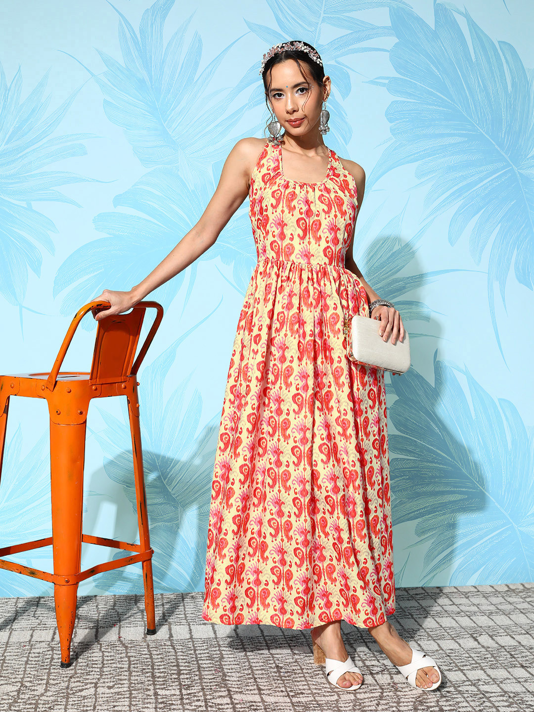 

InWeave Ethnic Motifs A-Line Maxi Dress, Yellow