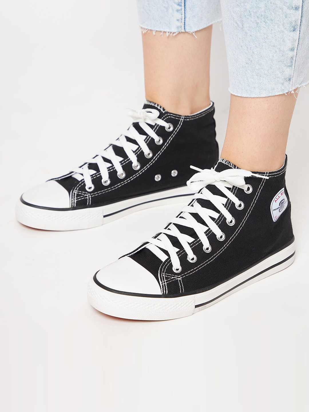 

MOZAFIA Women Canvas Lace-up Casual High Top Sneakers, Black