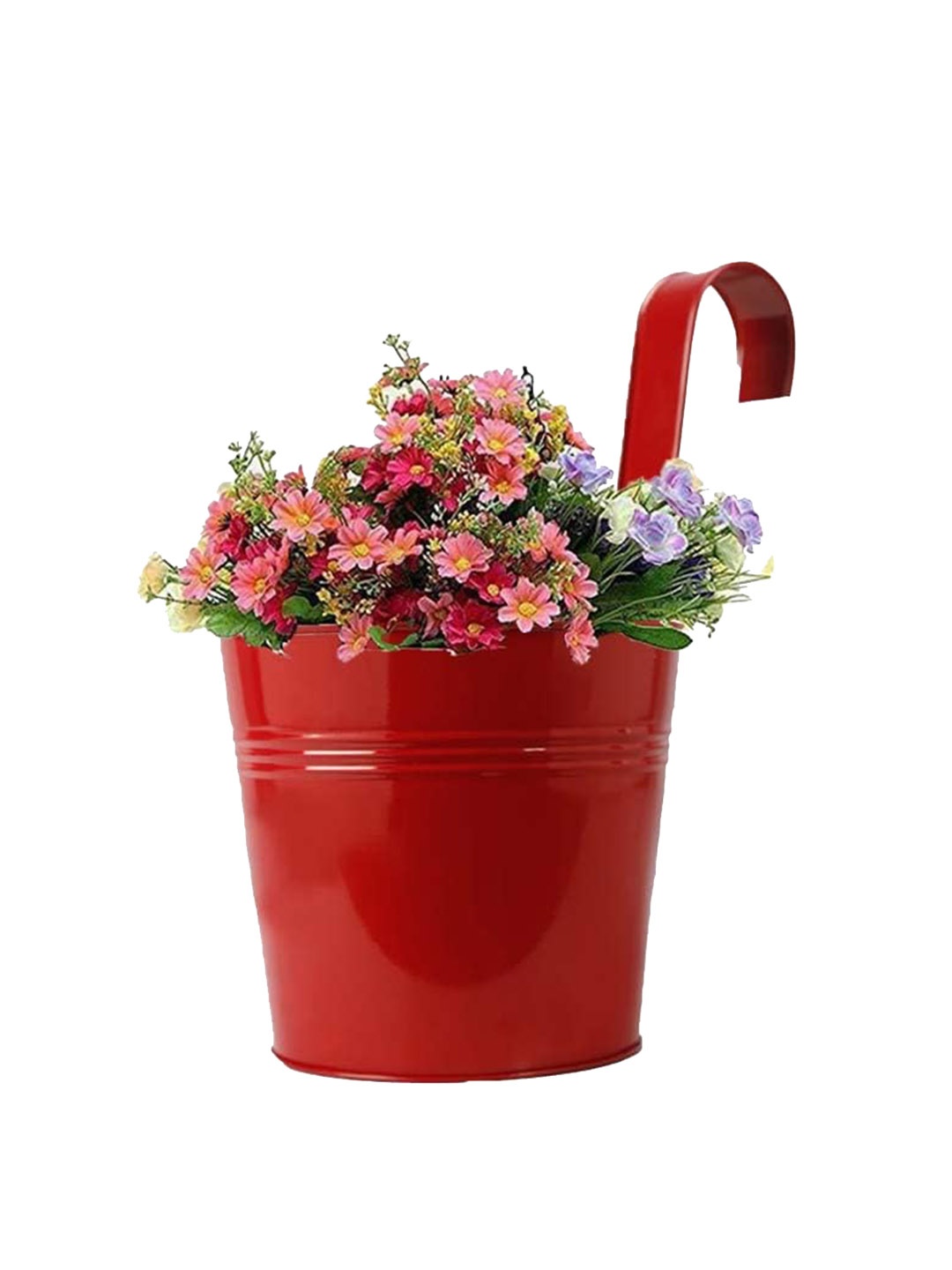 

TRUSTBASKET Red Plain Round Railing Planter