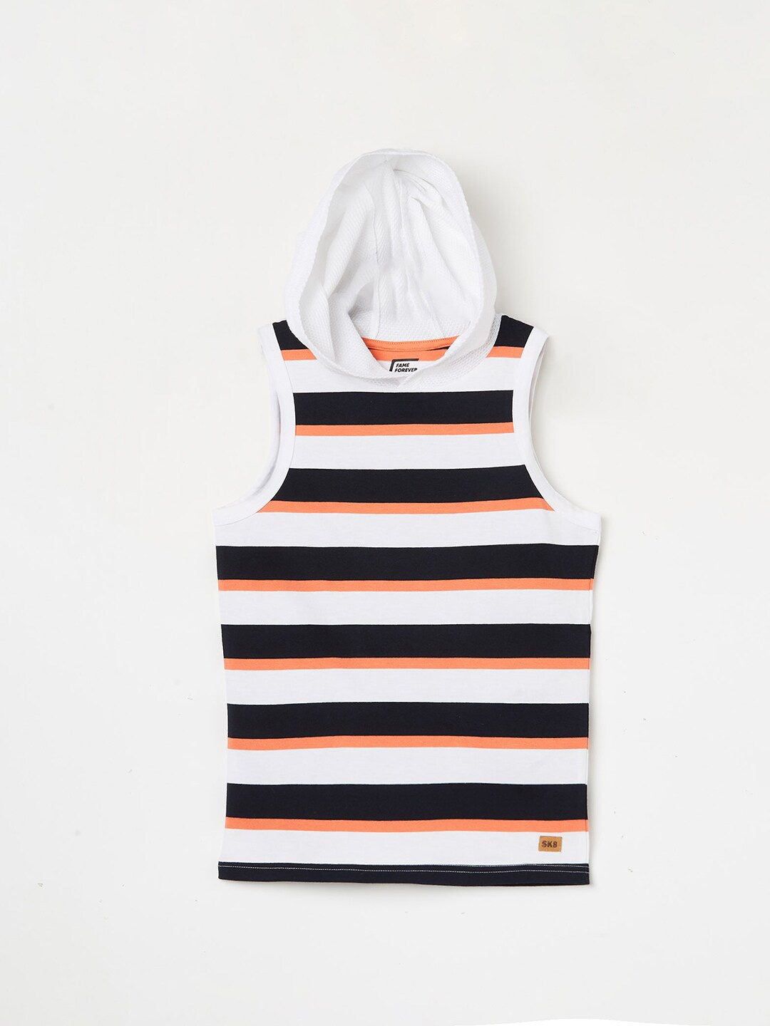 

Fame Forever by Lifestyle Boys Hooded Striped Cotton T-shirt, White
