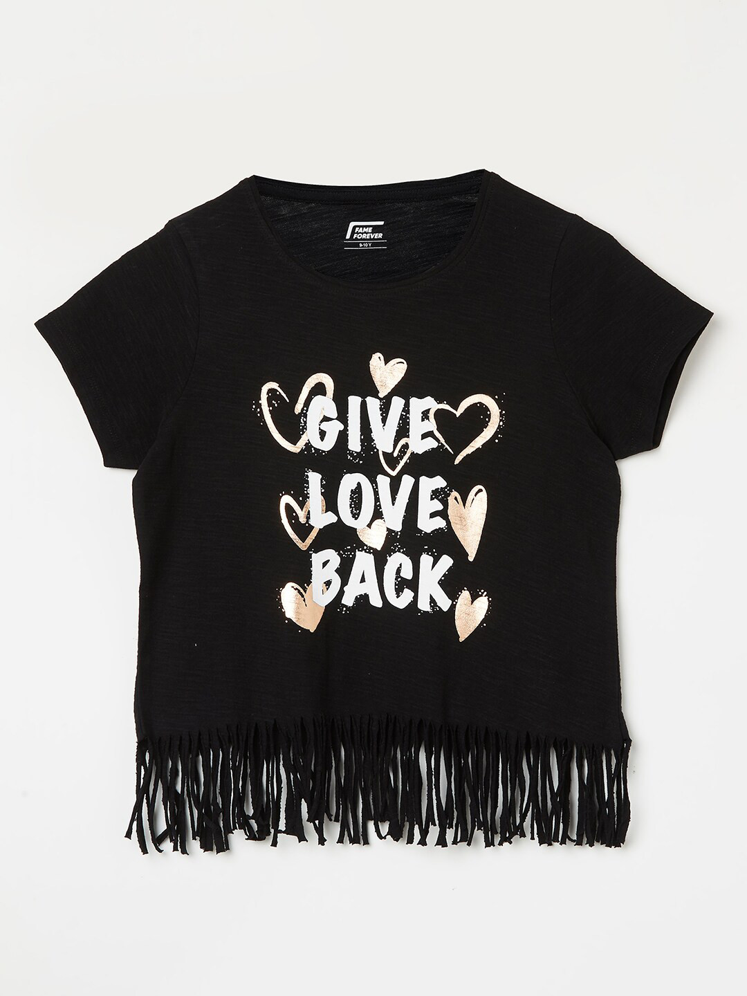 

Fame Forever by Lifestyle Girls Typography Printed Raw Edge Cotton T-shirt, Black