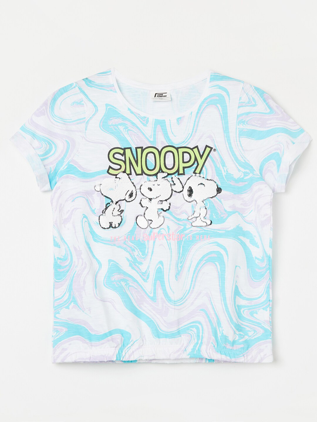 

Fame Forever by Lifestyle Girls Snoopy Printed Cotton T-shirt, Blue
