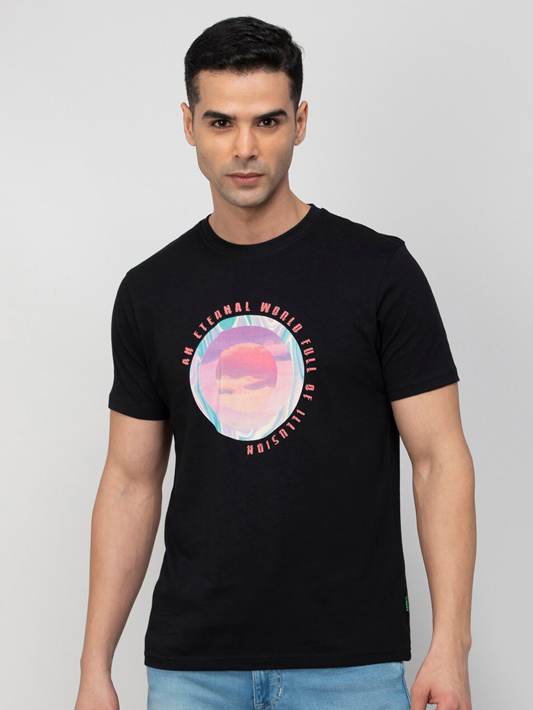 

Bossini Graphic Printed Cotton T-shirt, Black