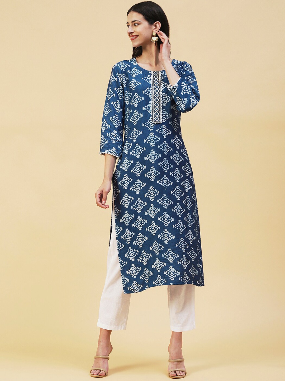 

FASHOR Ethnic Motifs Printed Kurta, Teal