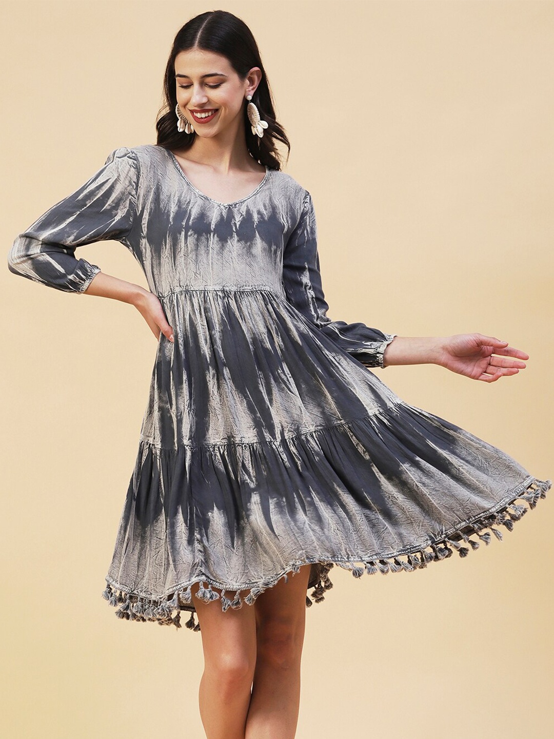 

FASHOR Tie and Dye A-Line Dress, Grey