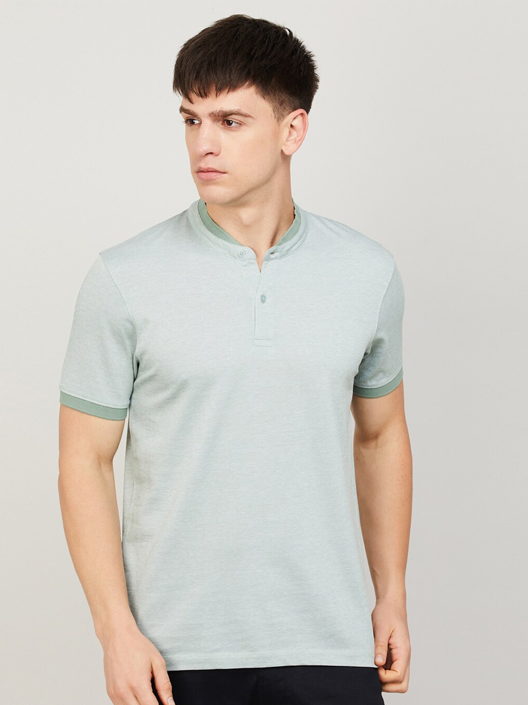 

CODE by Lifestyle Mandarin Collar Cotton T-shirt, Green