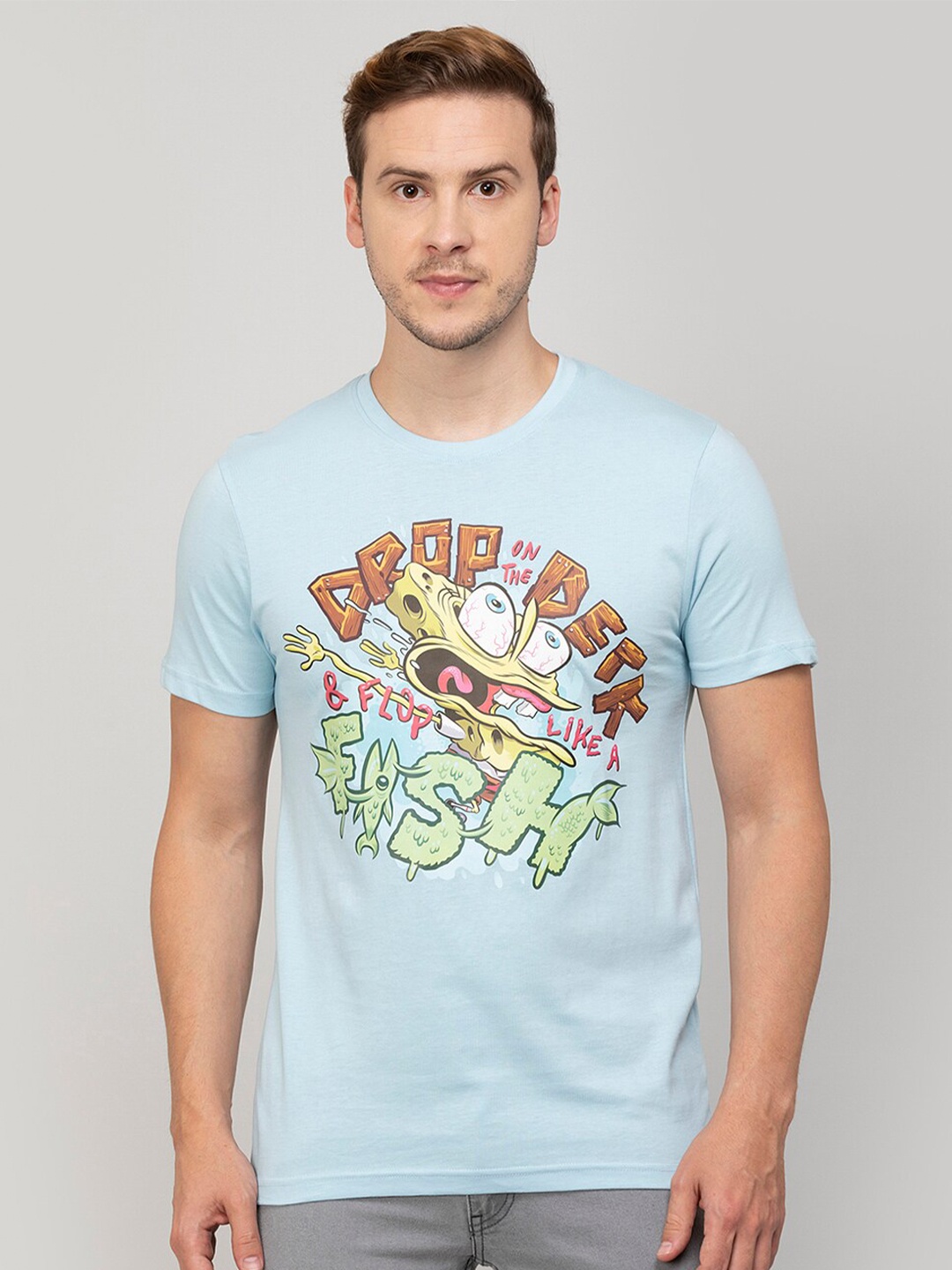 

Fame Forever by Lifestyle Sponge Bob Printed Cotton T-shirt, Blue