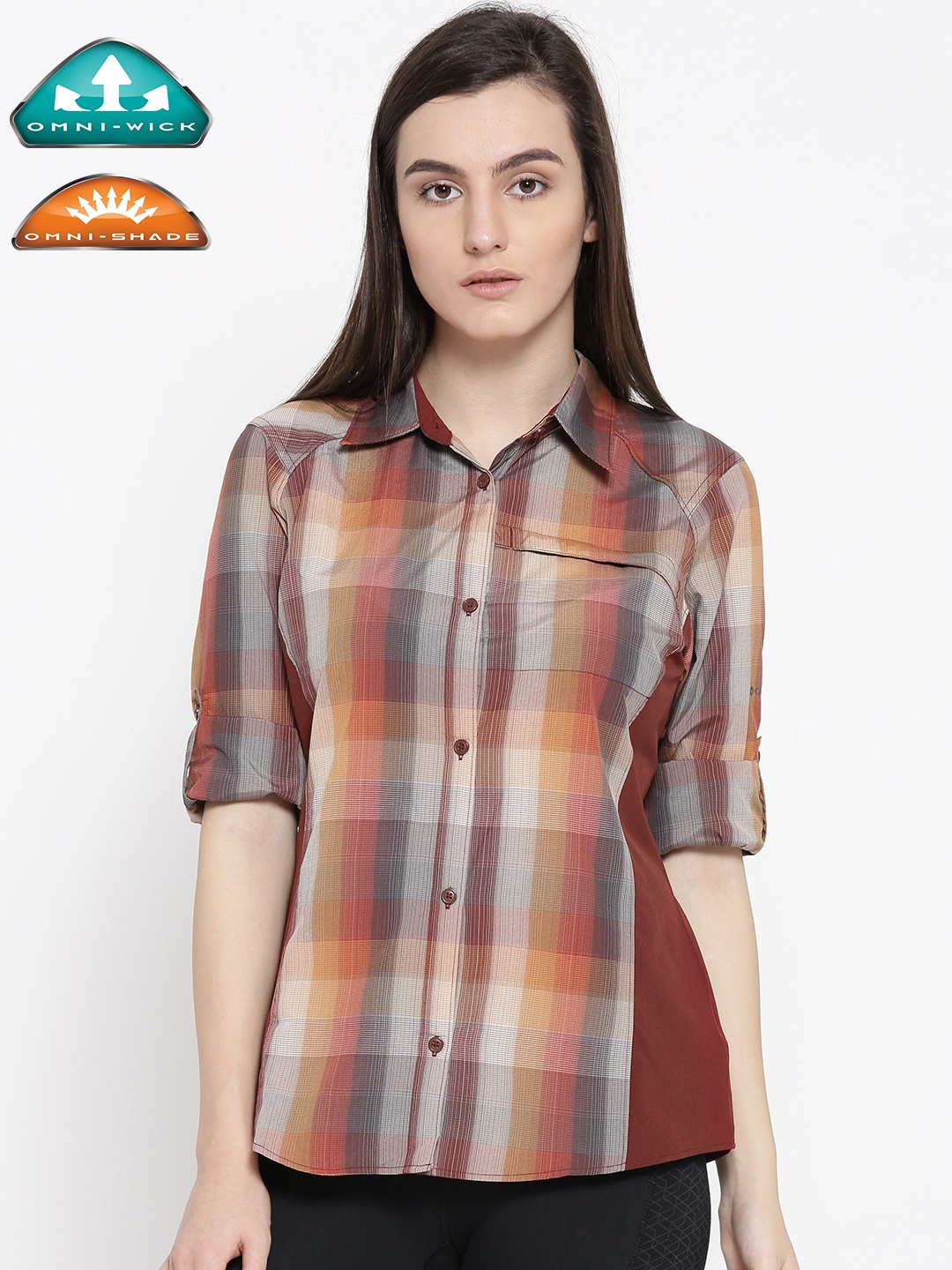 

Columbia Women Brown & Beige Silver Ridge Plaid II UV Protect Hiking Checked Hiking Shirt