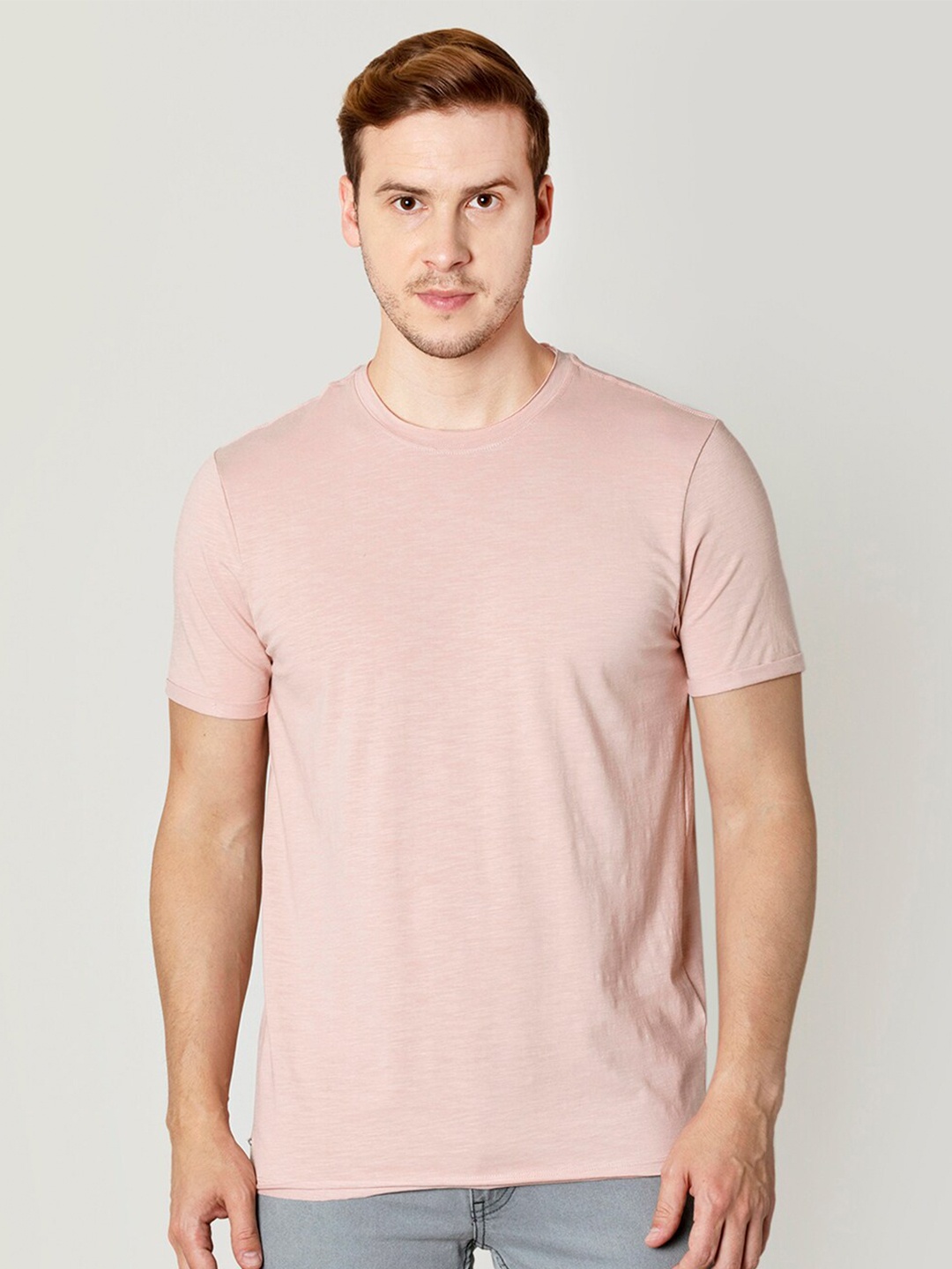 

Forca by Lifestyle Short Sleeve Round Neck Cotton T-shirt, Peach
