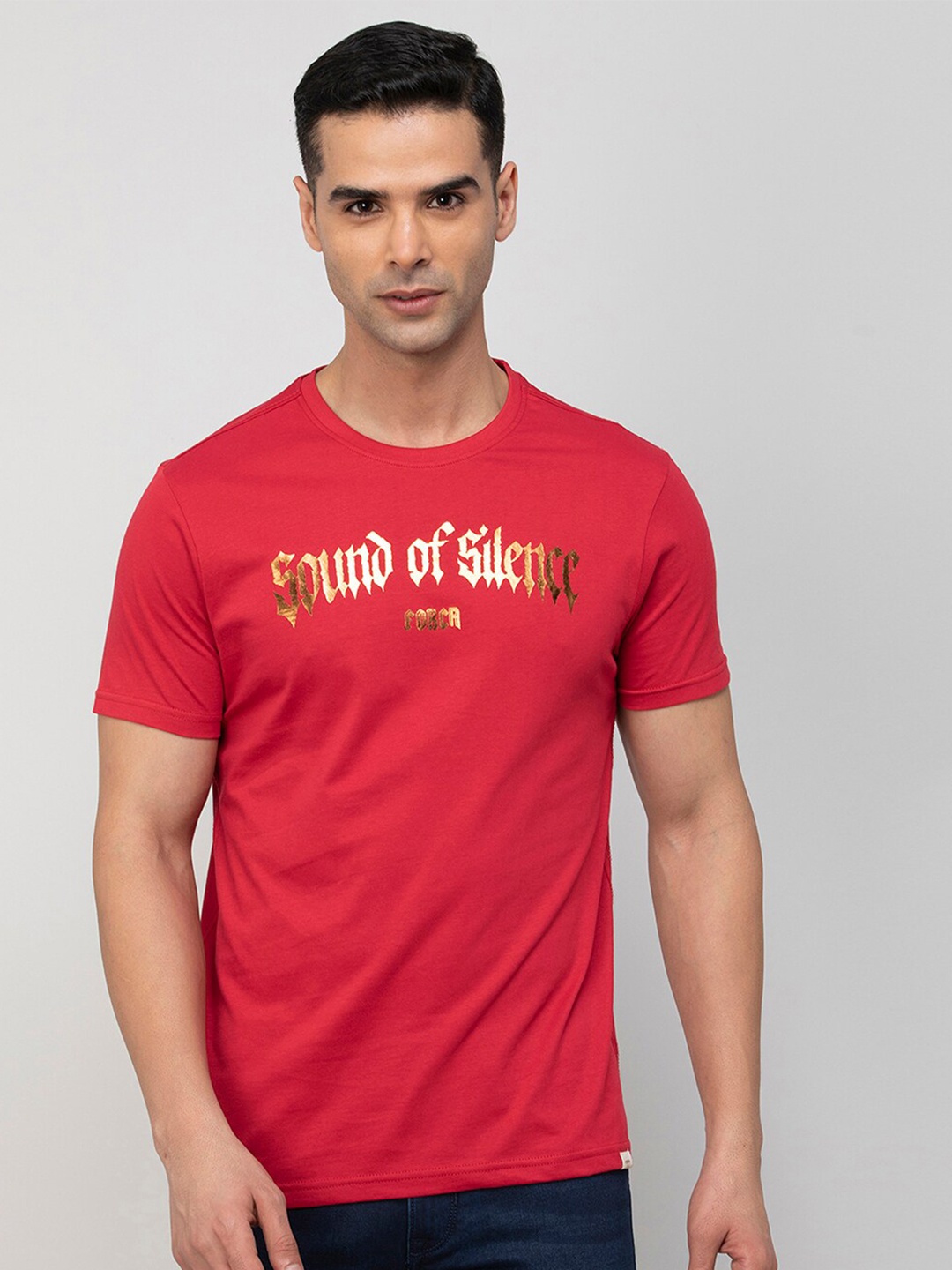 

Forca Typography Printed Cotton T-shirt, Red