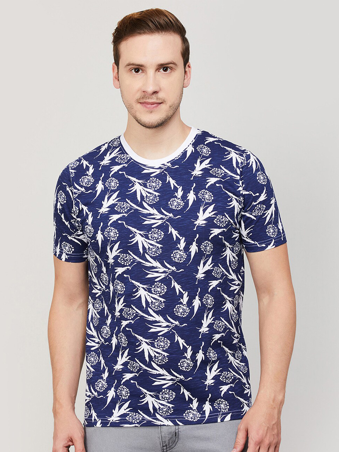 

Melange by Lifestyle Floral Printed Cotton T-shirt, Navy blue