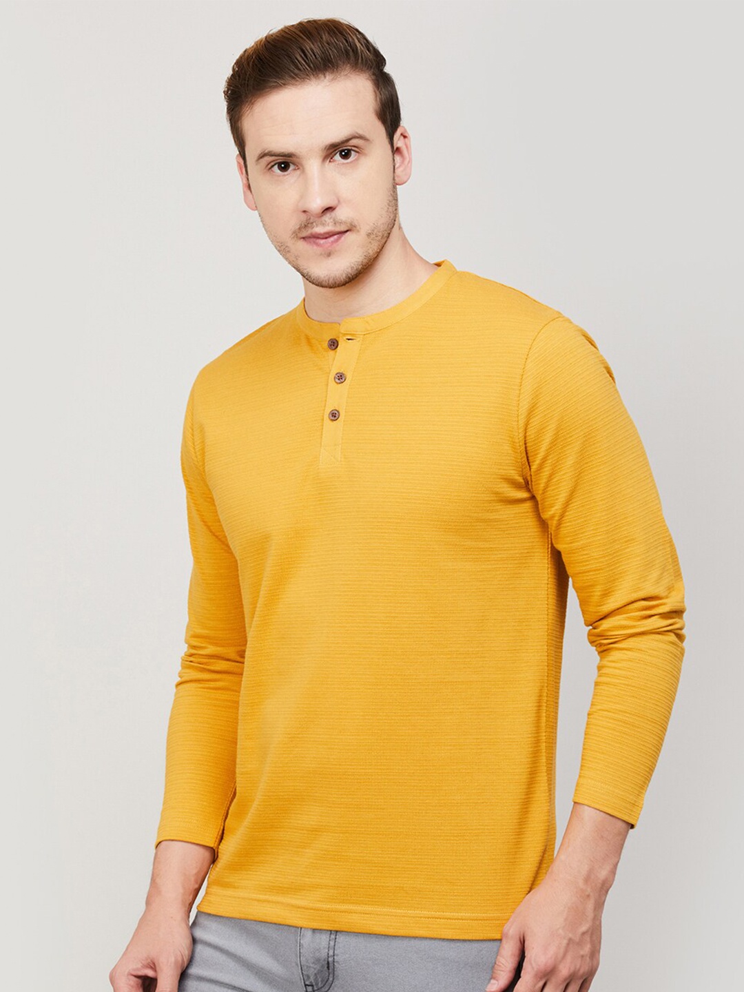

Melange by Lifestyle Henley Neck Long Sleeves Cotton T-shirt, Mustard