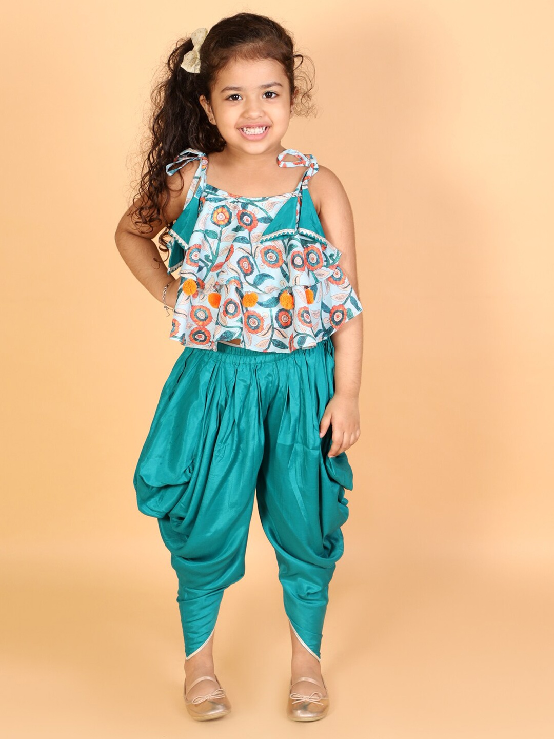 

LIL DRAMA Girls Printed Top with Dhoti Pants, Blue