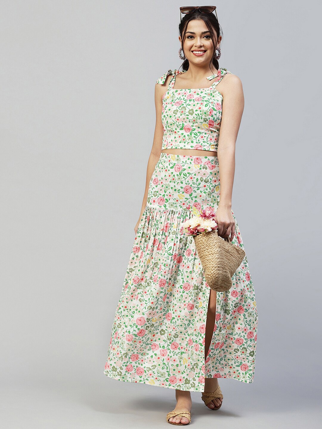 

Selvia Women Floral Printed Co-Ords Set, White