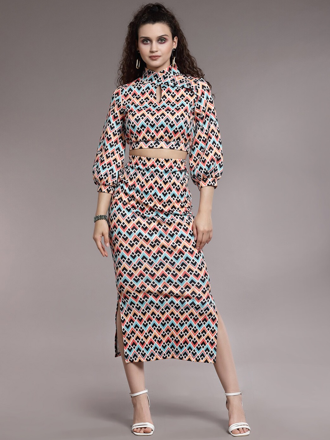 

KASSUALLY Printed Top With Skirt Co-Ords Set, White