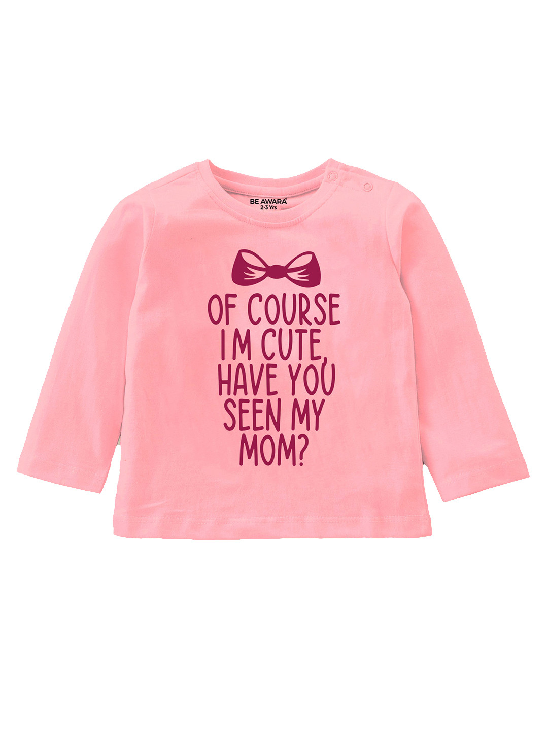 

BE AWARA Kids Typography Printed Cotton T-shirt, Pink