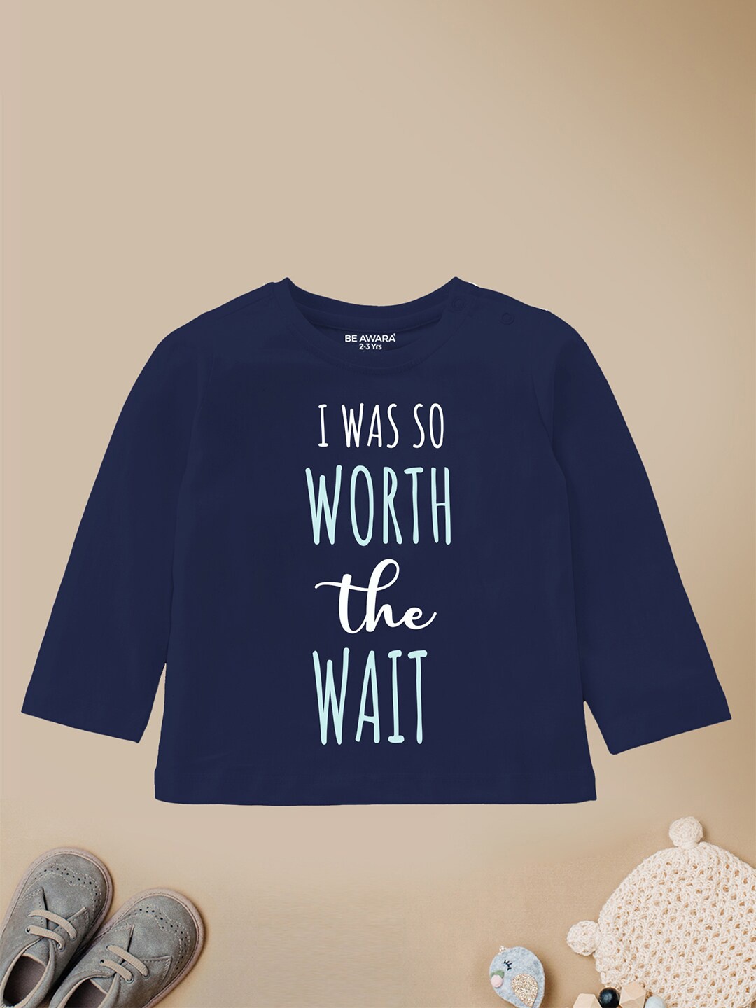 

BE AWARA Kids Typography Printed Cotton T-shirt, Navy blue