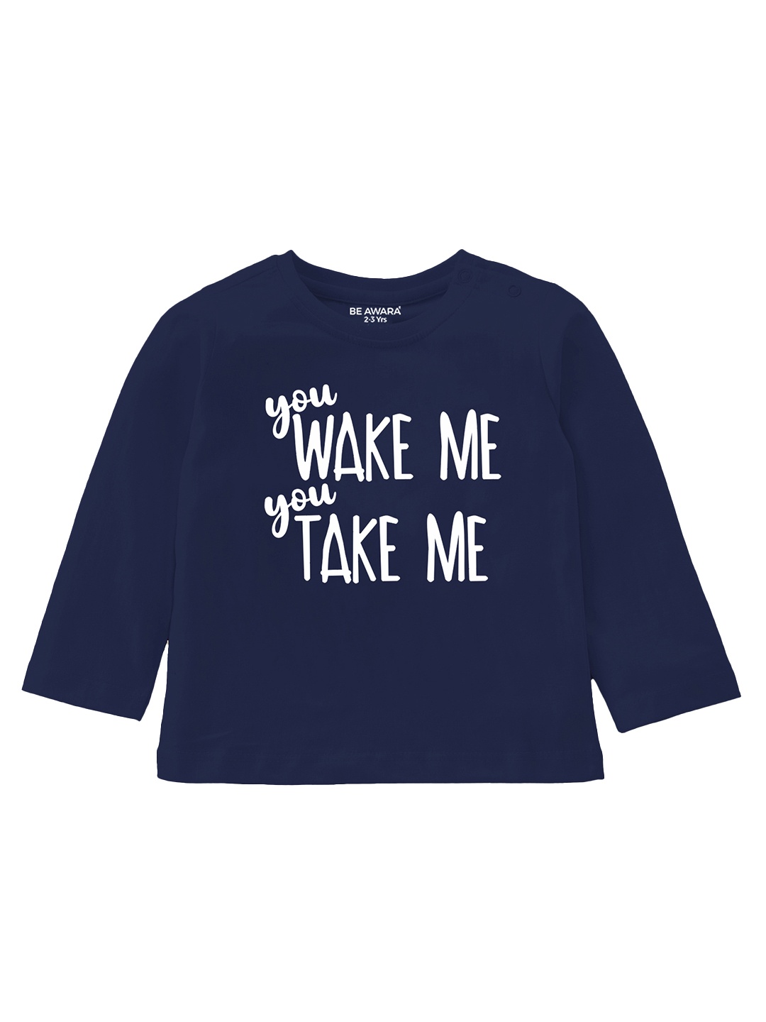 BE AWARA Infants Typography Printed Relaxed Fit T-shirt, Navy blue