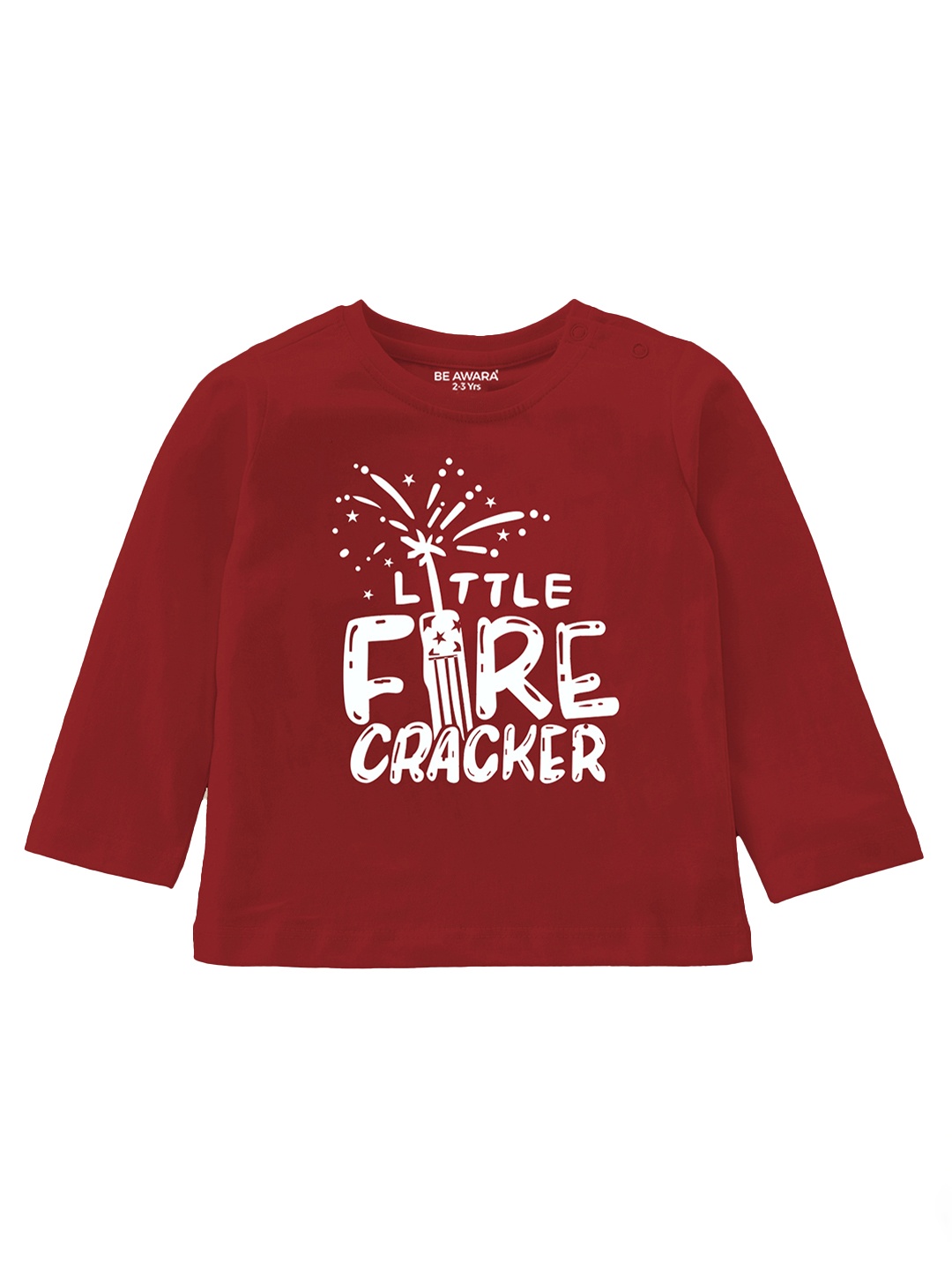 BE AWARA Infants Typography Printed Relaxed Fit T-shirt, Maroon