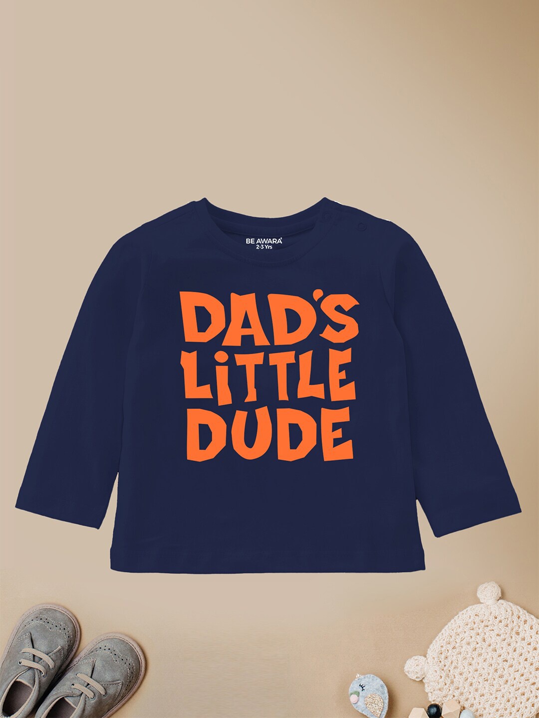 

BE AWARA Kids Typography Printed Cotton T-shirt, Navy blue