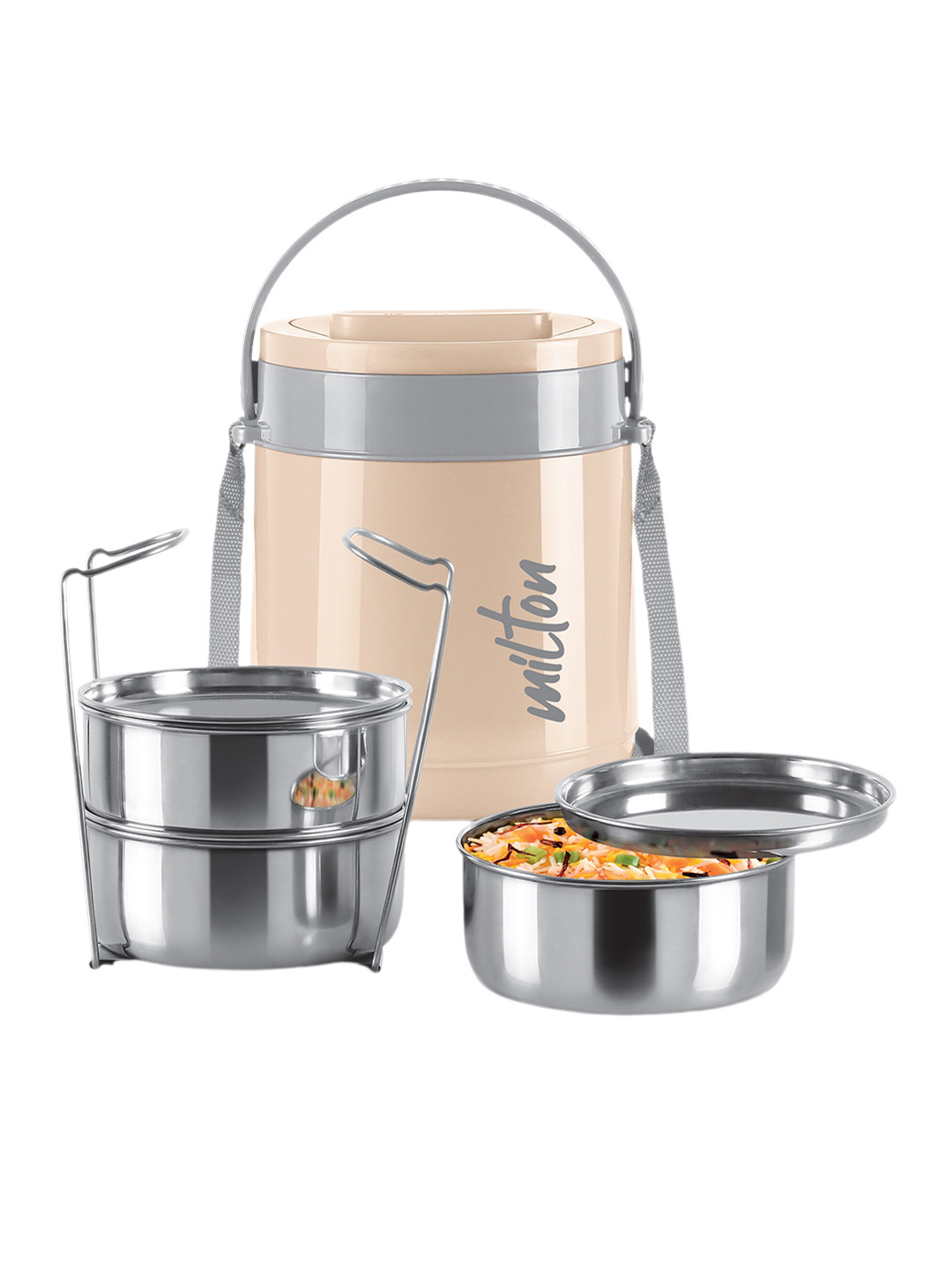 

Milton Classic 3 Pcs Ivory Stainless Steel Tiffin Container 300 ml Each with Lifter, Cream