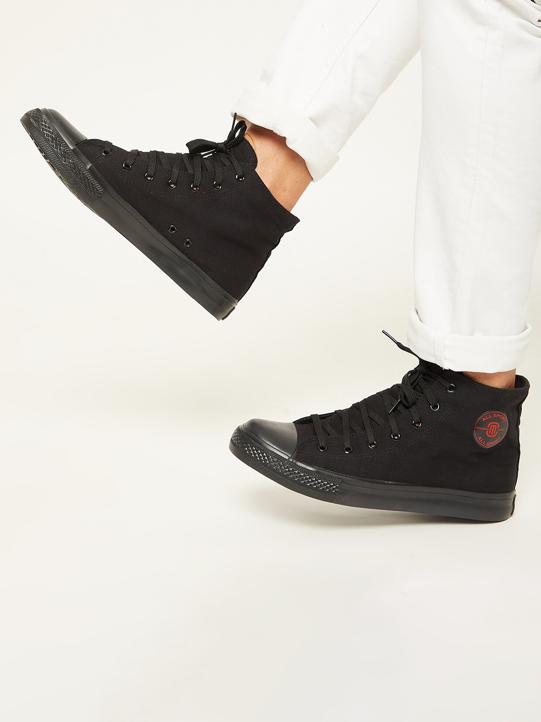 

MOZAFIA Men Canvas Mid-Top Lace-Up Sneakers, Black