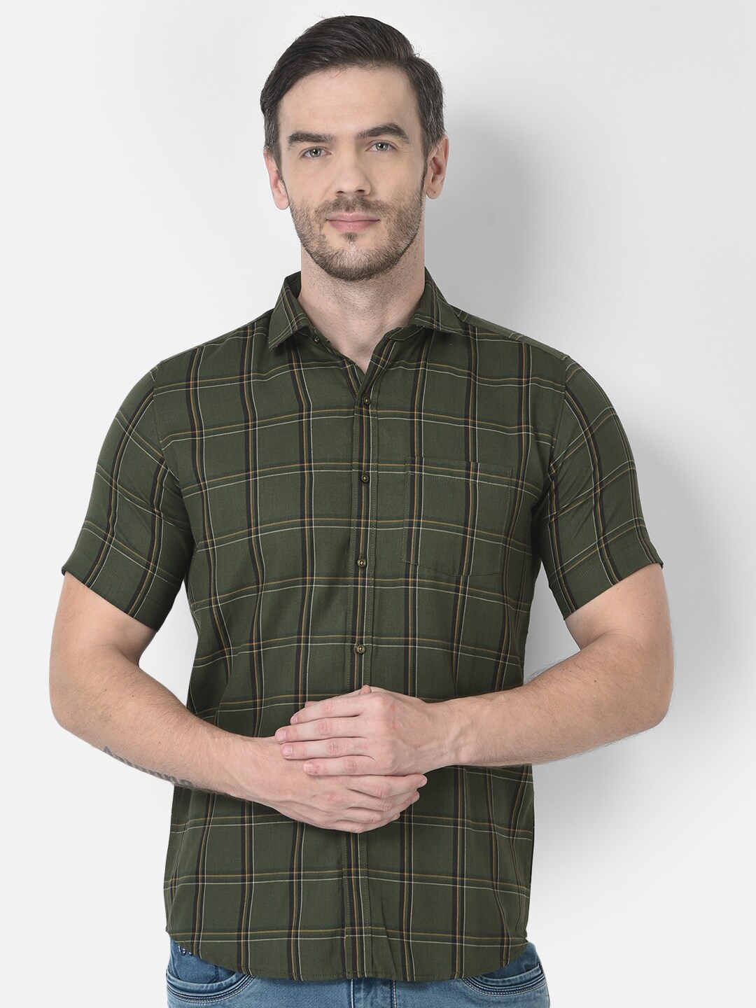 

Zeal Standard Windowpane Checks Checked Pure Cotton Casual Shirt, Green