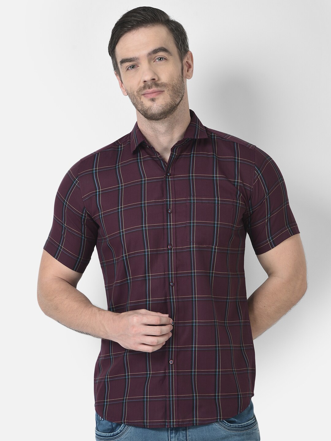 

Zeal Standard Tartan Checks Checked Pure Cotton Casual Shirt, Maroon