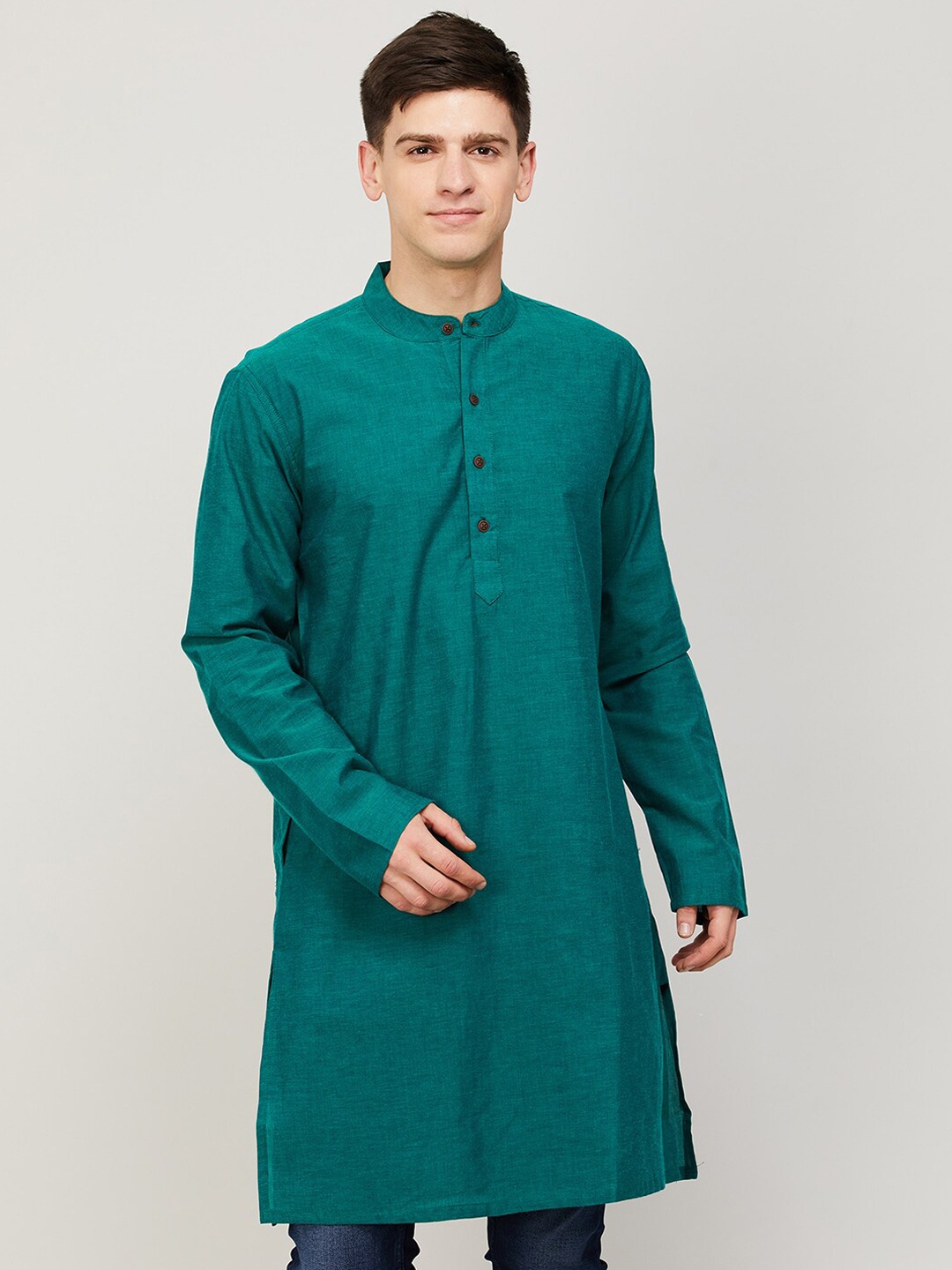 

Melange by Lifestyle Men Mandarin Collar Cotton Kurta, Green