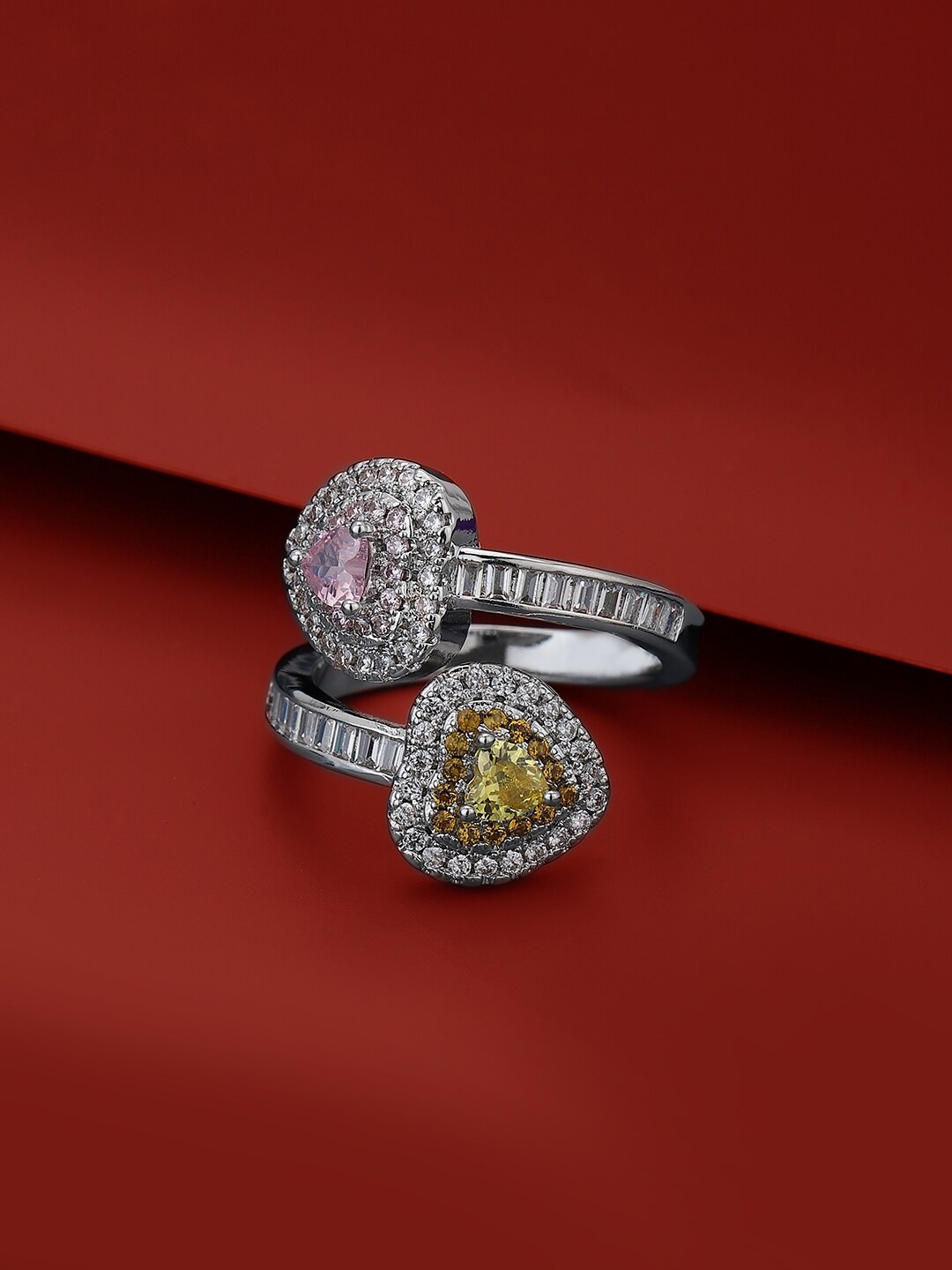 

Carlton London Premium Rhodium-Plated & CZ-Studded Finger Ring, Silver