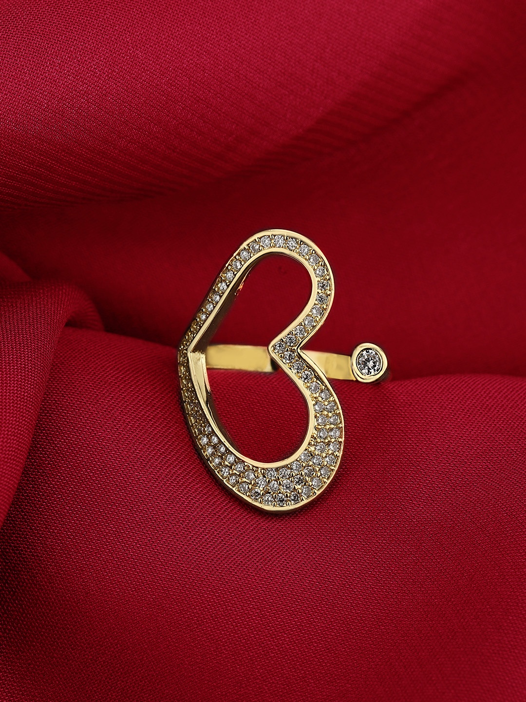 

Carlton London Premium Gold-Plated CZ Studded & Heart Shaped Finger Ring