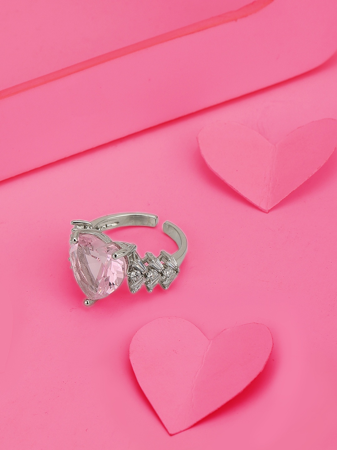

Carlton London Premium Rhodium-Plated CZ-Studded Adjustable Finger Ring, Pink