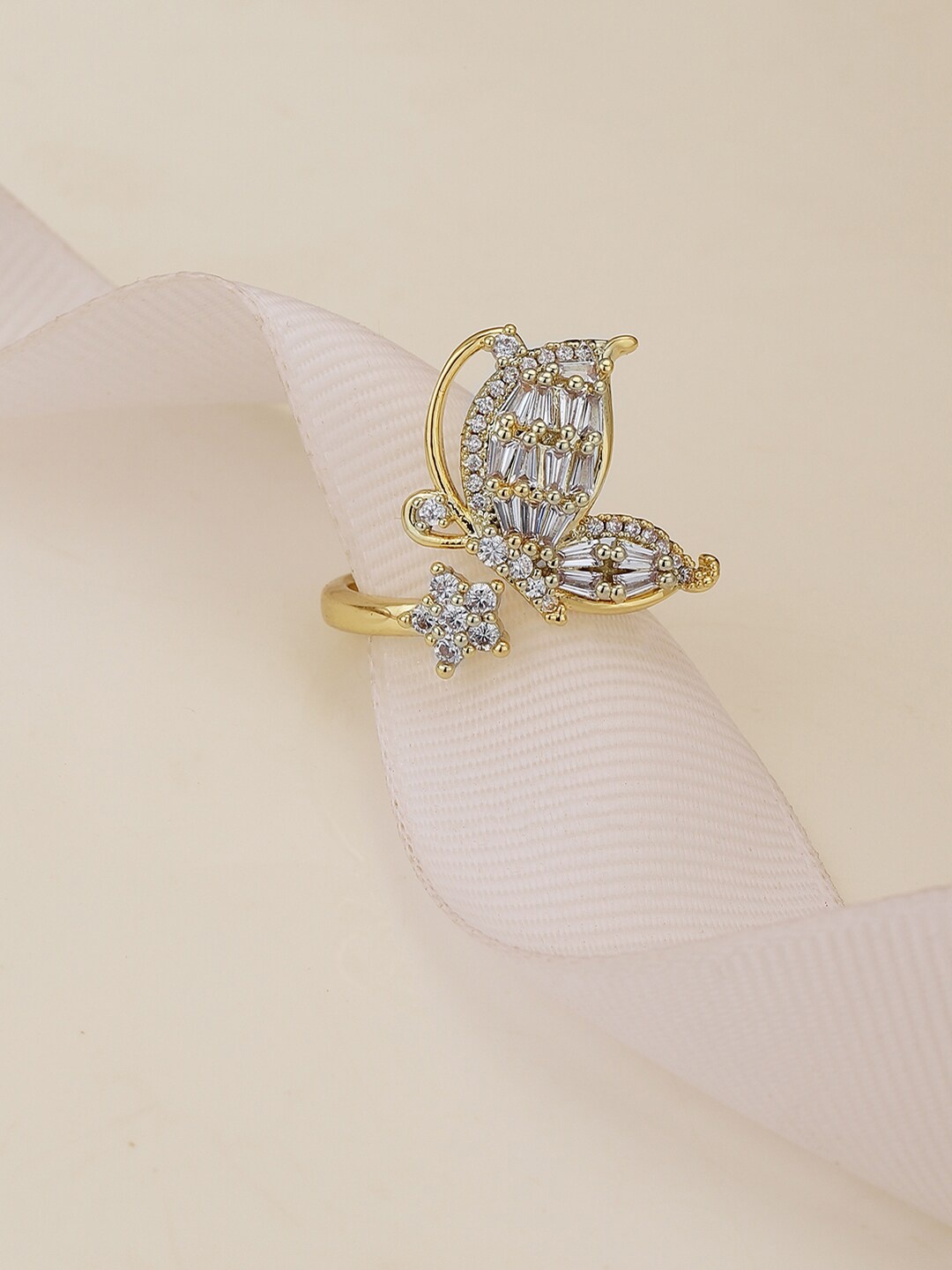 

Carlton London Premium Gold-Plated CZ Studded Finger Ring