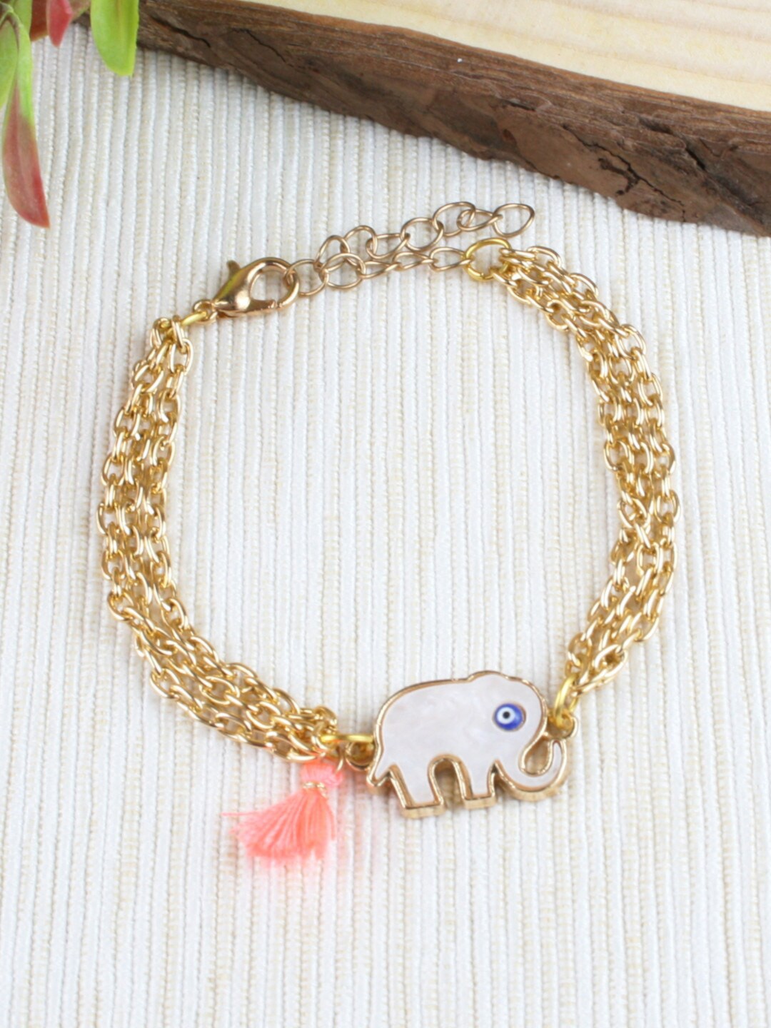 

Asthetika Kids Girls Gold-Plated Evil Eye Elephant Link Bracelet