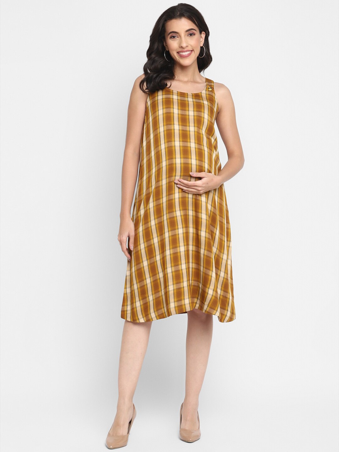 

Momsoon Maternity Checked Maternity A-Line Dress, Yellow