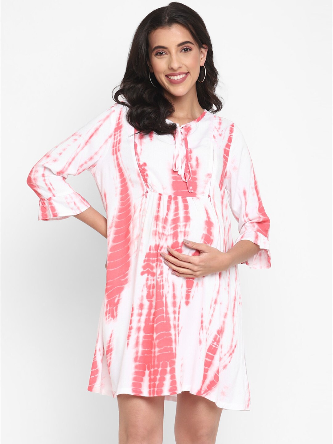 

Momsoon Maternity Tie and Dye Dyed A-Line Pure Cotton Dress, Pink