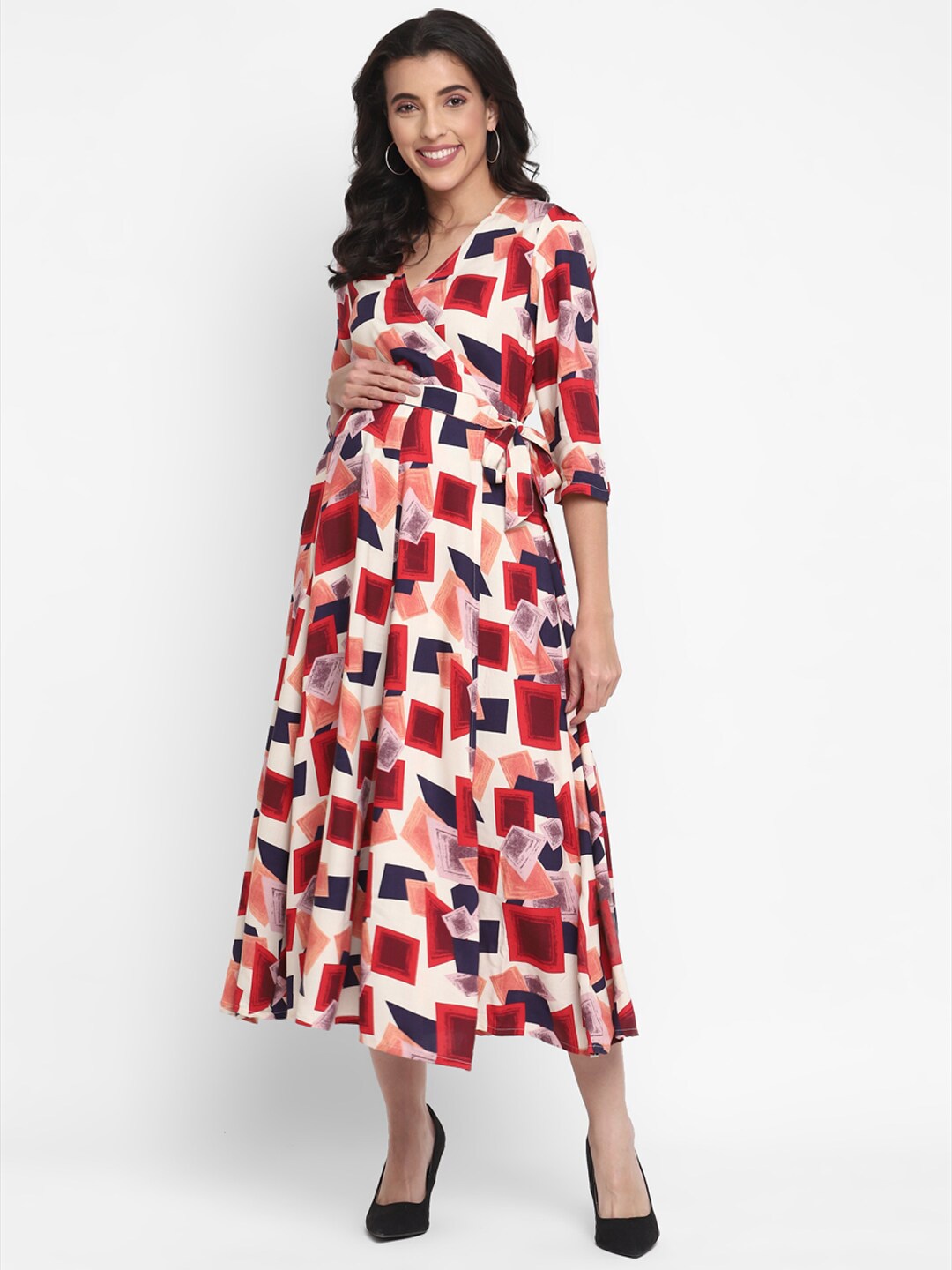 

Momsoon Maternity Printed Midi Wrap Dress, Red