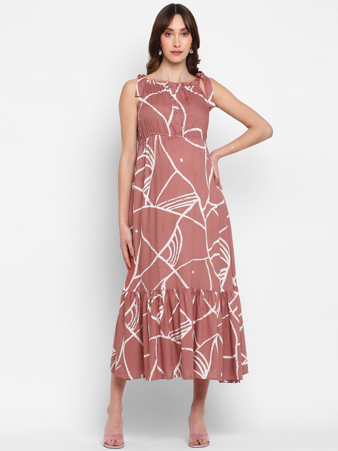 

Momsoon Maternity Women Geometric Printed A-Line Midi Dress, Pink