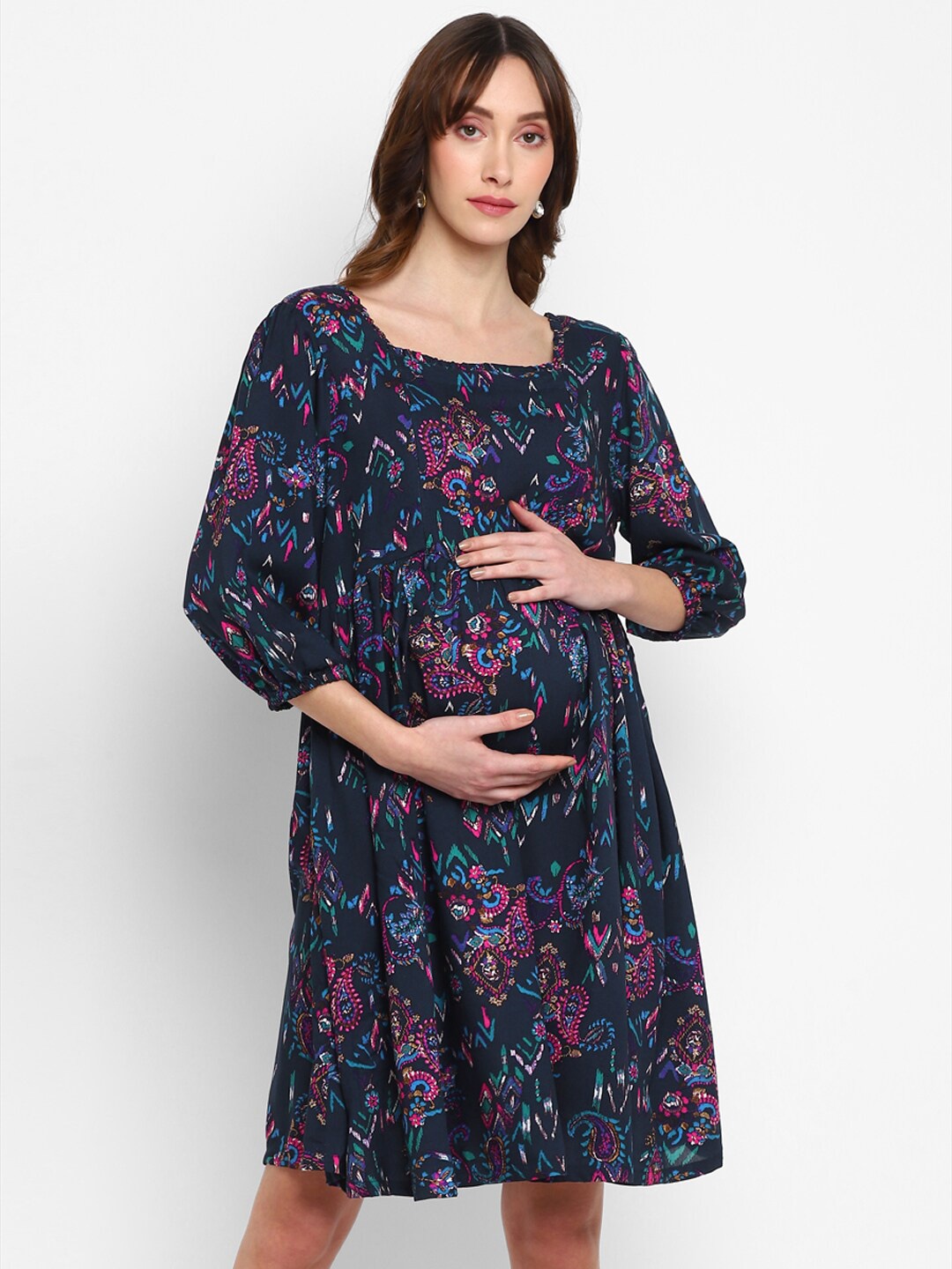 

Momsoon Maternity Floral Printed Maternity A-Line Dress, Navy blue