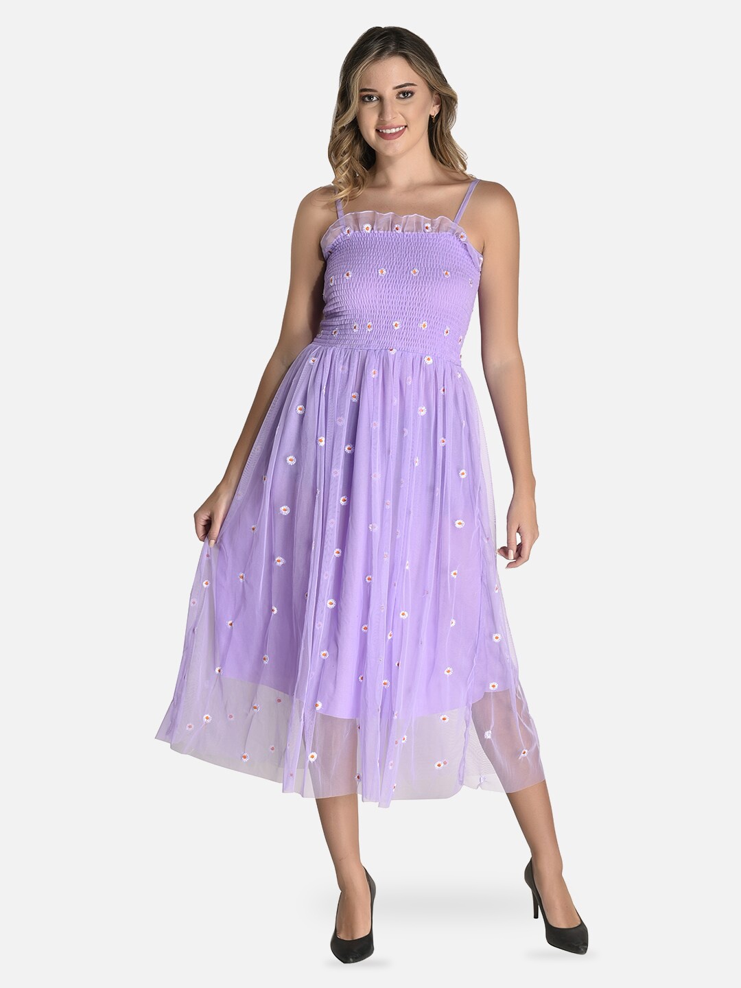 

FIMS Shoulder Straps Floral Printed Midi Dress, Purple