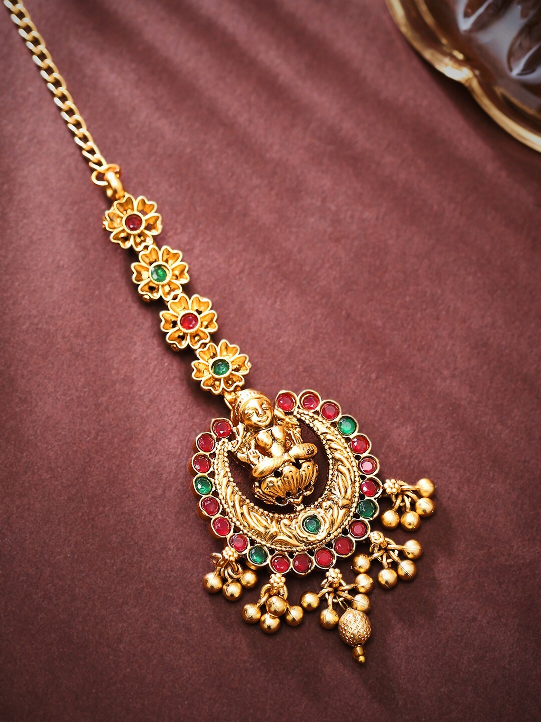 

Rubans Gold-Plated Zircon Studded Maang Tikka