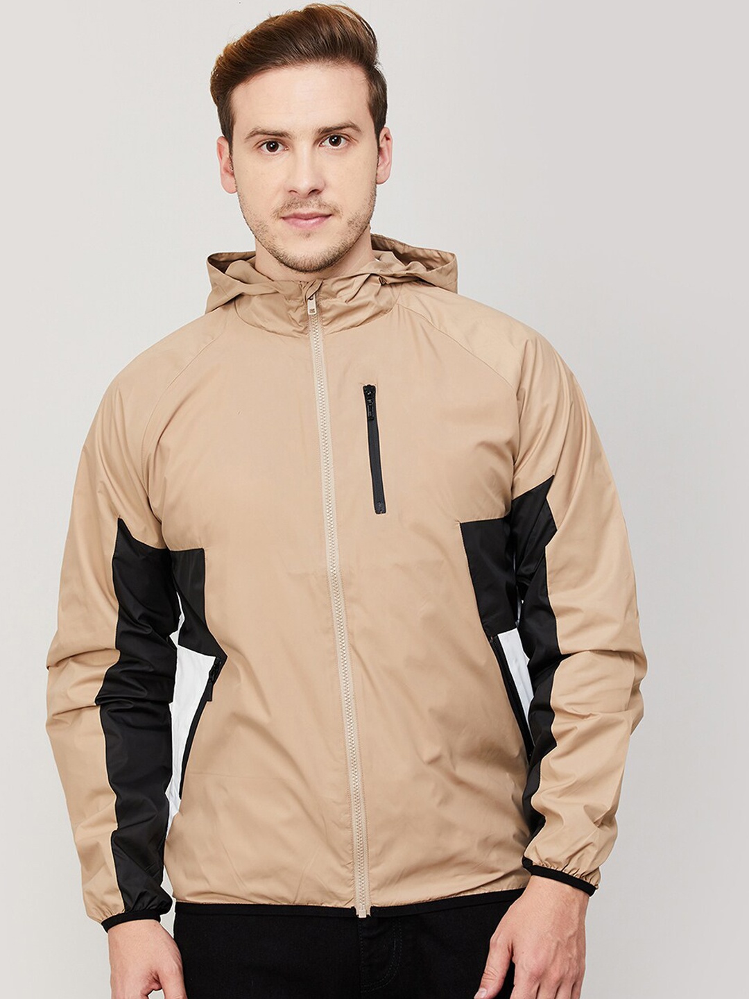 

Fame Forever by Lifestyle Colourblocked Hooded Puffer Jacket, Beige