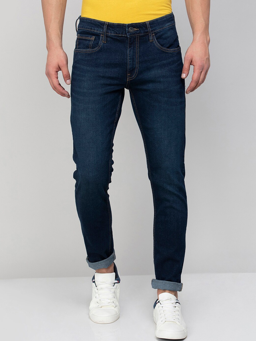 

Forca by Lifestyle Men Light Fade Cuffed Hem Cotton Jeans, Blue