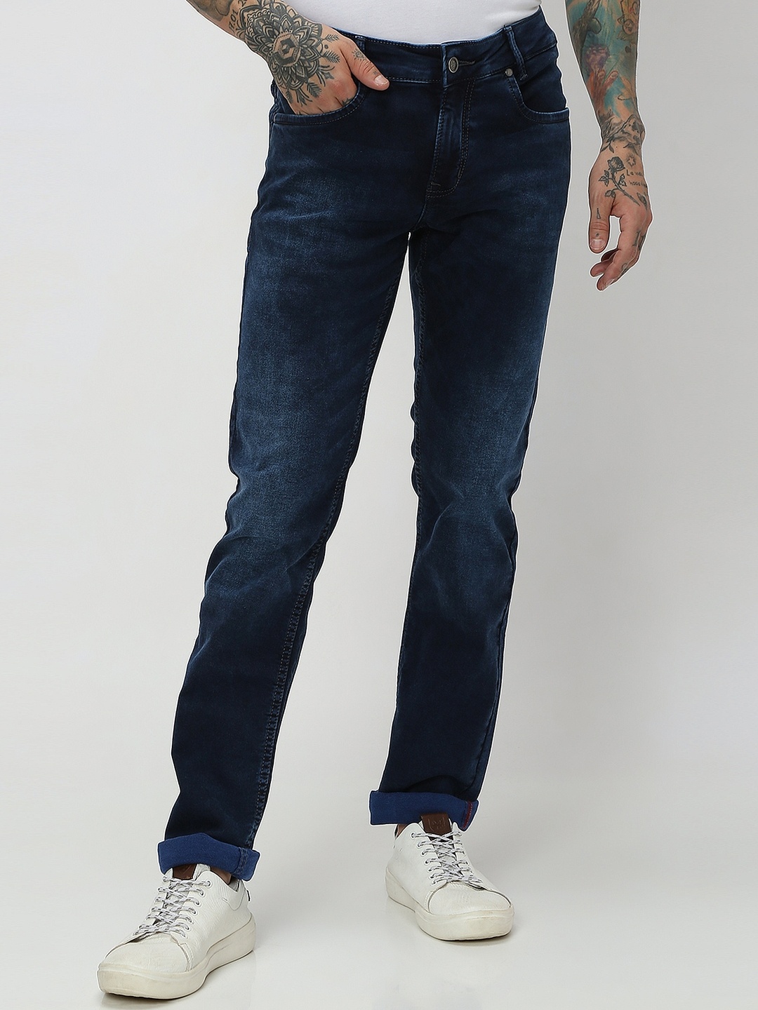 

Mufti Men Slim Fit Light Fade Stretchable Jeans, Navy blue
