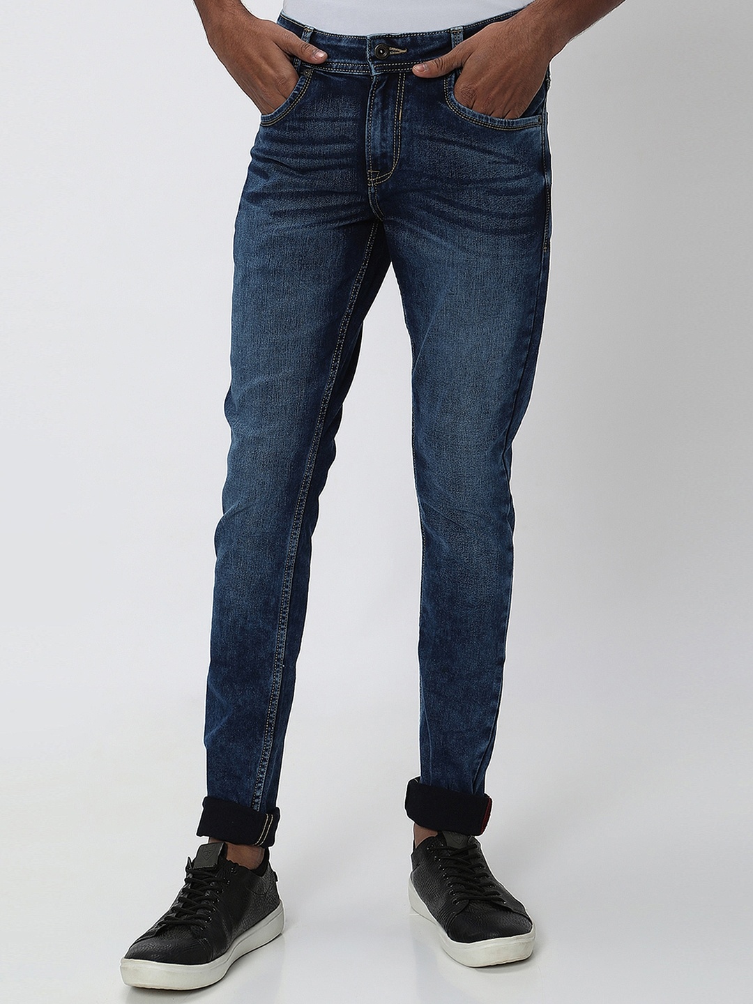

Mufti Men Skinny Fit Heavy Fade Stretchable Jeans, Navy blue