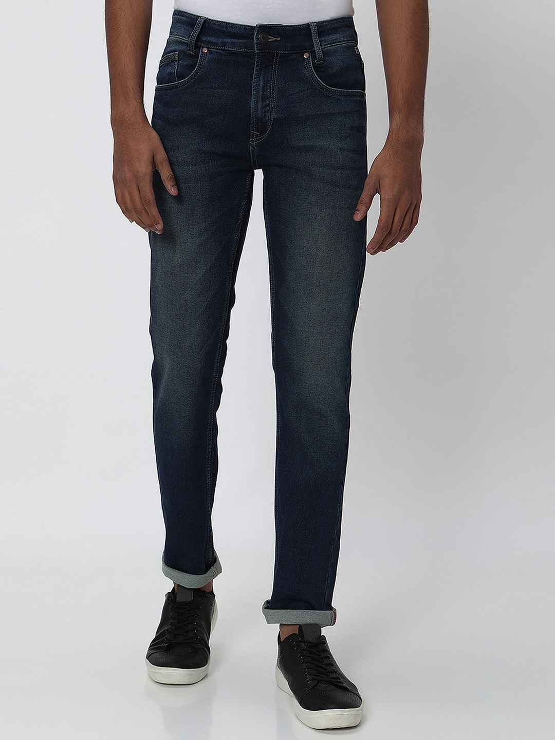 

Mufti Men Straight Fit Low Distress Light Fade Stretchable Jeans, Blue