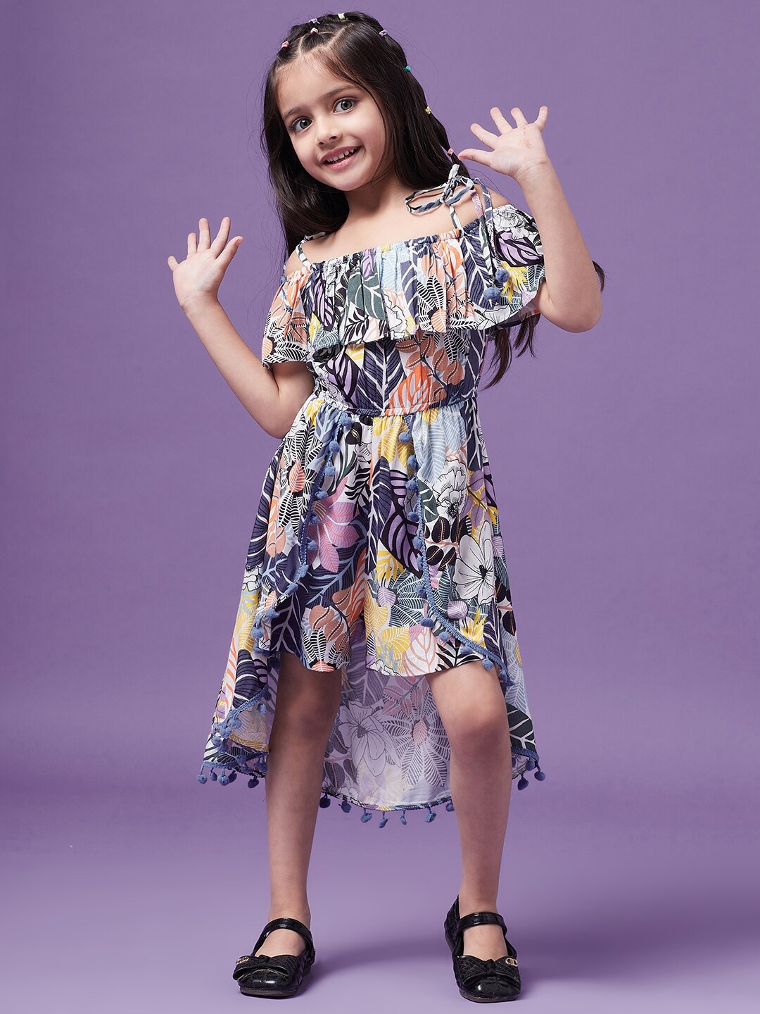 

pspeaches Girls Printed Cotton Off-shoulder Playsuit, White