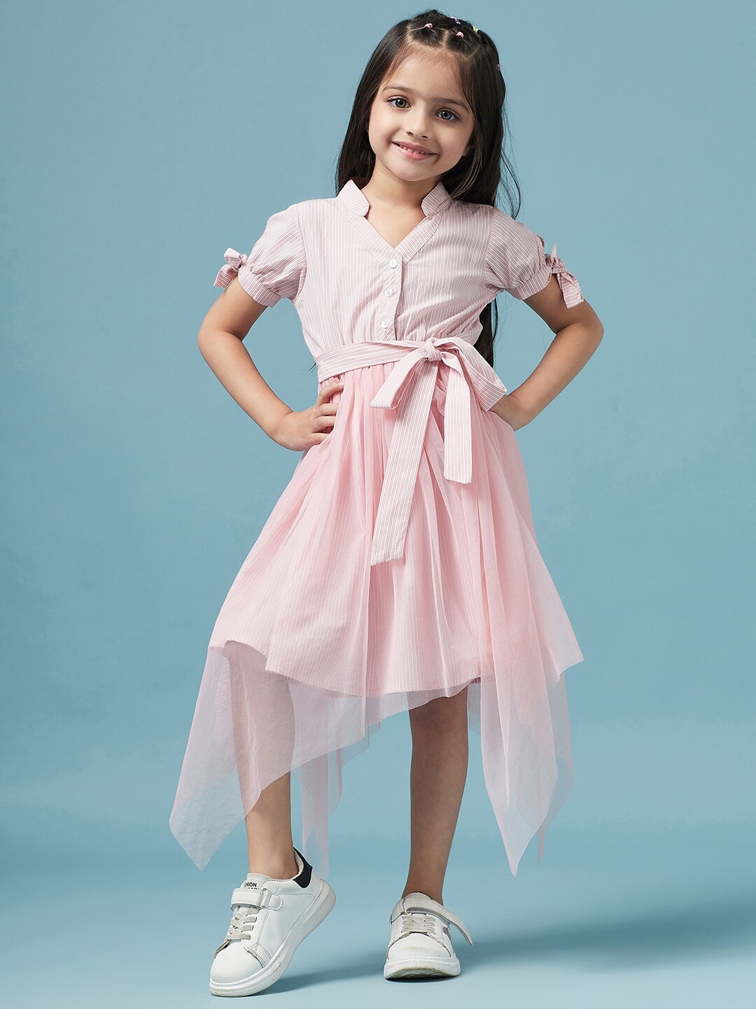 

pspeaches Girls Striped Cotton Midi Dress, Pink